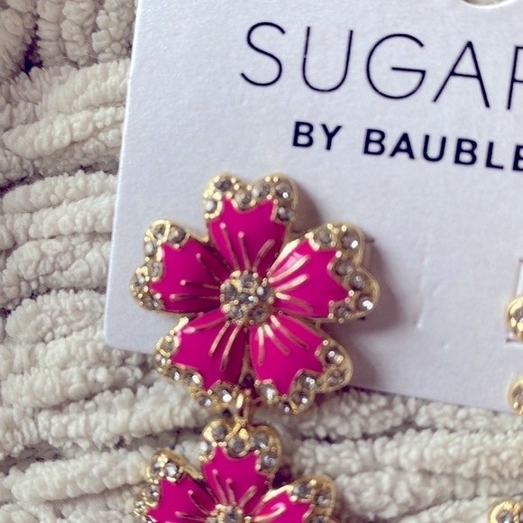 Sugarfix Baublebar pink hibiscus pink flower earrings NWT - Picture 2 of 4